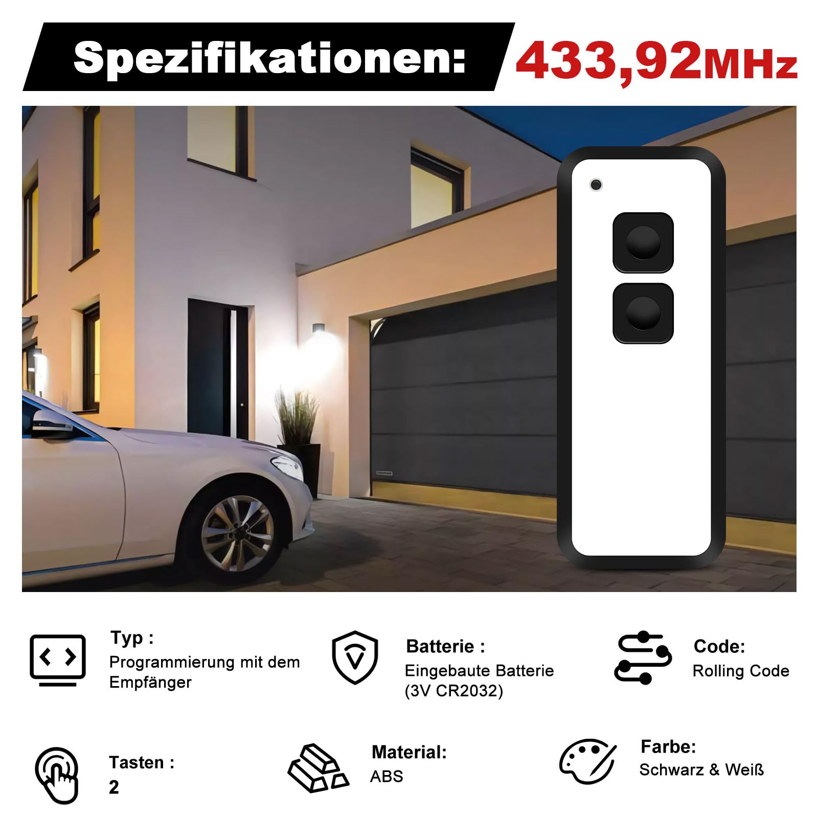 Handsender für Novoferm, 433,92MHz Garagentor Fernbedienung für Novotron 522, 524, 502 MAX43-2, 512 Mix 43-2, 2 Kanal, 2er Pack