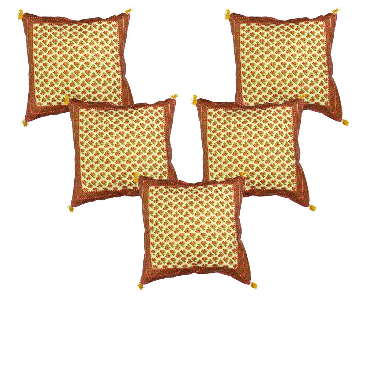 Royal Handicrafts Traditional Hand Printed Ethnic Jaipuri Cushion Covers-Set of 5 - Pink