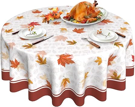 Fall Tablecloth Autumn Harvest Maple Leaves Round Table Cloth 60 Inch for Thanksgiving Party Holiday Home Dining Table Decor