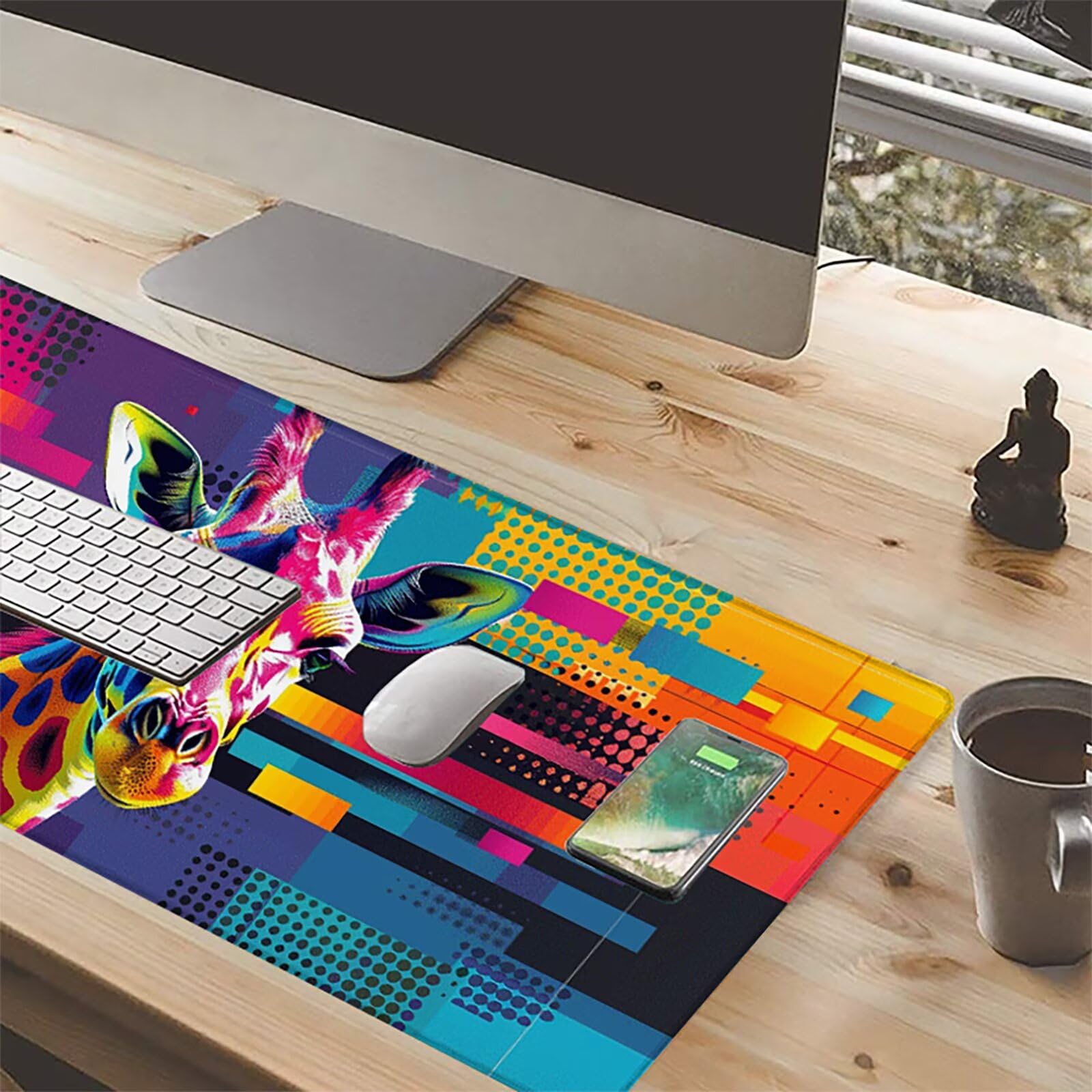 Jirafa Alfombrilla Ratón Gaming XXL 1500x800 mm, Alfombrilla Gaming Color Mousepad con Base de Goma Antideslizante, Impermeable Desk Mat para Teclado y Raton, Accesorios Gaming, Regalos de Hombre 9-Q