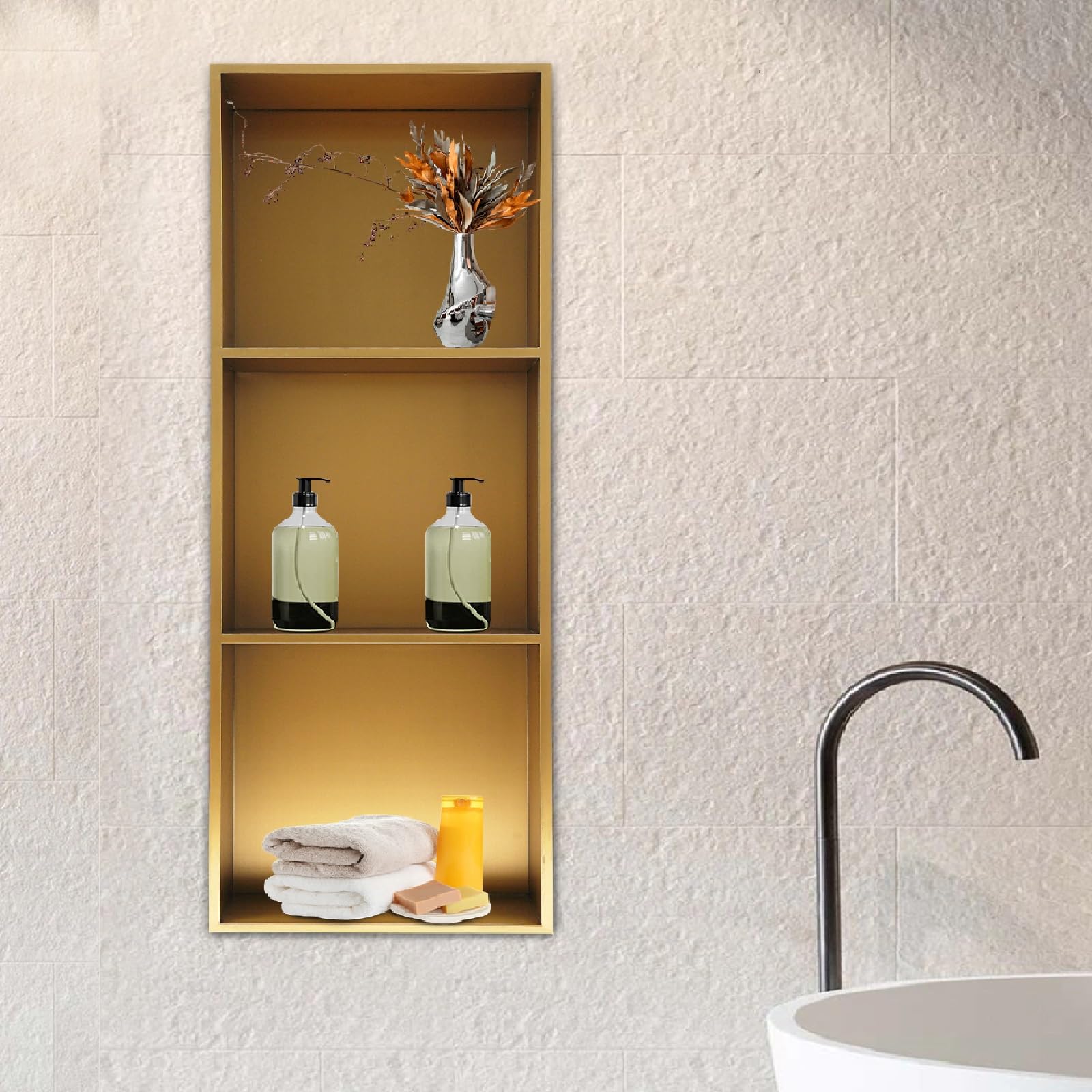 Niche de douche haut de gamme en acier inoxydable doré 28x91