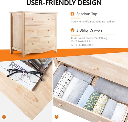 Miniatura 25 de VINGLI Cómoda de 6 cajones sin terminar, cómoda de madera maciza natural, cómoda rústica mejorada con amplias cajoneras de almacenamiento con