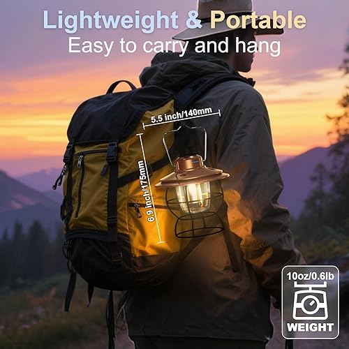 Miniatura 7 de Linterna LED para campamento recargable, regulable, portátil, vintage, para exteriores, 2700-6500K, impermeable, lámpara retro colgante para