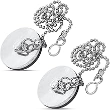 2PC Chrome Sink Plug with Chain for Bath or Kitchen - 45mm (1.3/4 Inch) with Ball Type and S Hook Shaped Chain Made of Stainless Steel 450mm (18 Inch)