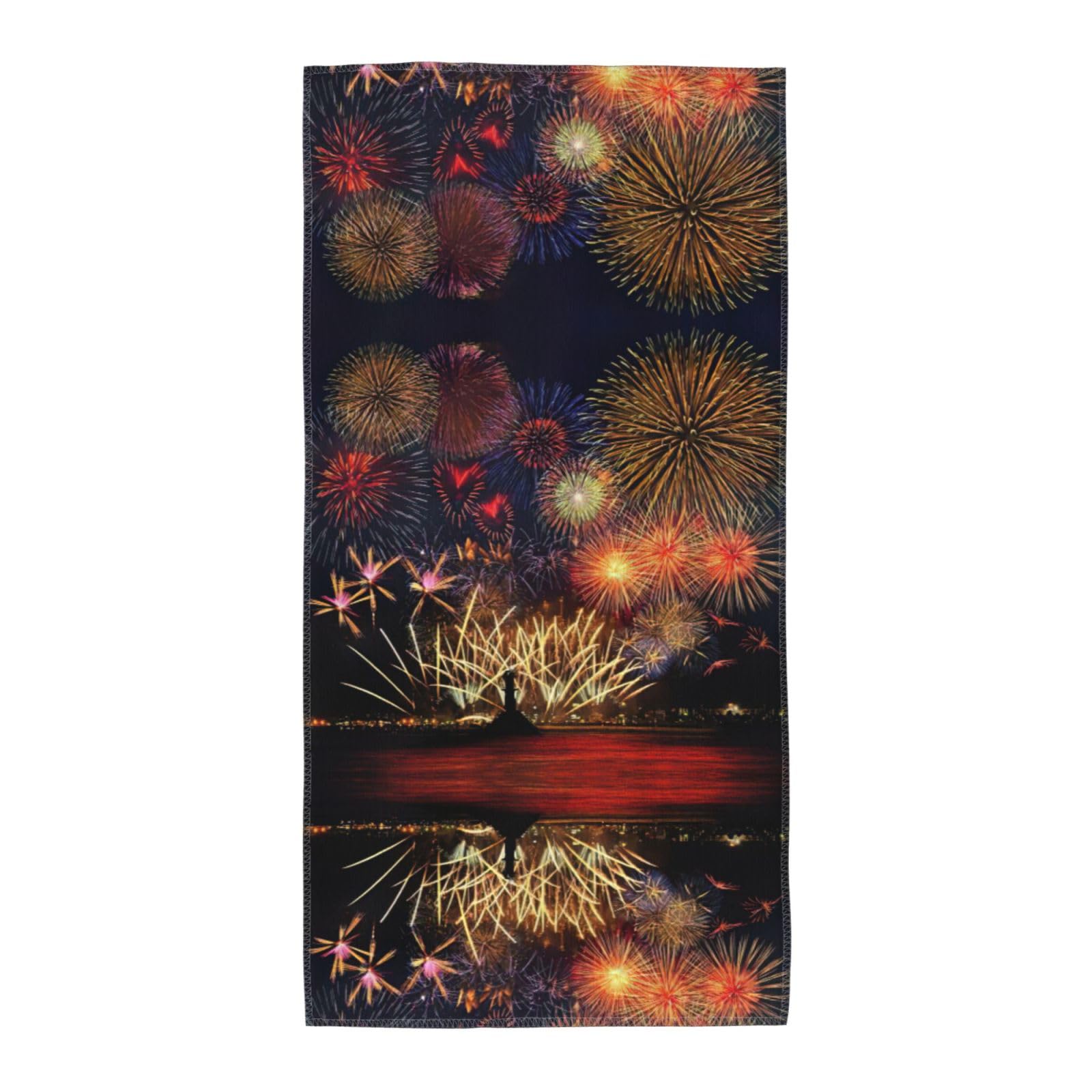 WYCZHY Fireworks Printed Quick Dry Beach Towel For Camping Travel Vacation