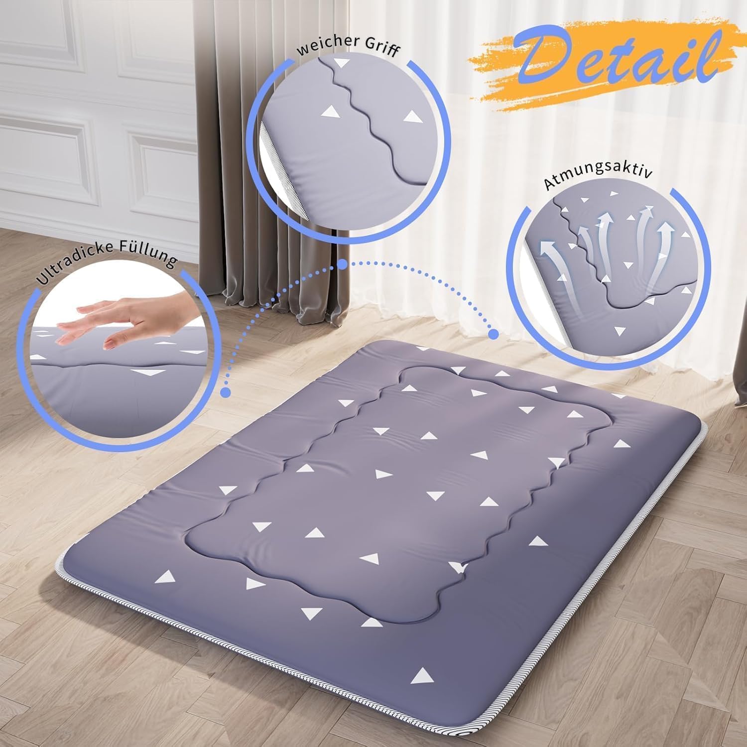 Kiseely Japanische Futon-Matratze, Faltbare Tatami-Matte, tragbare Schlafunterlage mit Tasche und Gurt, Bodenmatratze, verdickte Schlafmatratze, Camping-Matratze (Grau YU1, 120X200cm)