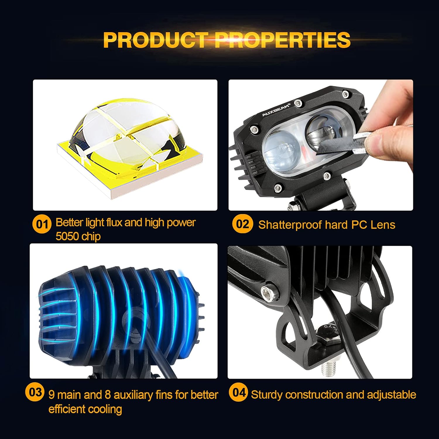 Auxbeam 4in 60W LED Pod Light for Truck, Super Bright Spot Beam 2Pcs Cube Offroad Light Bar for ATV UTV SUV Boat Jeep