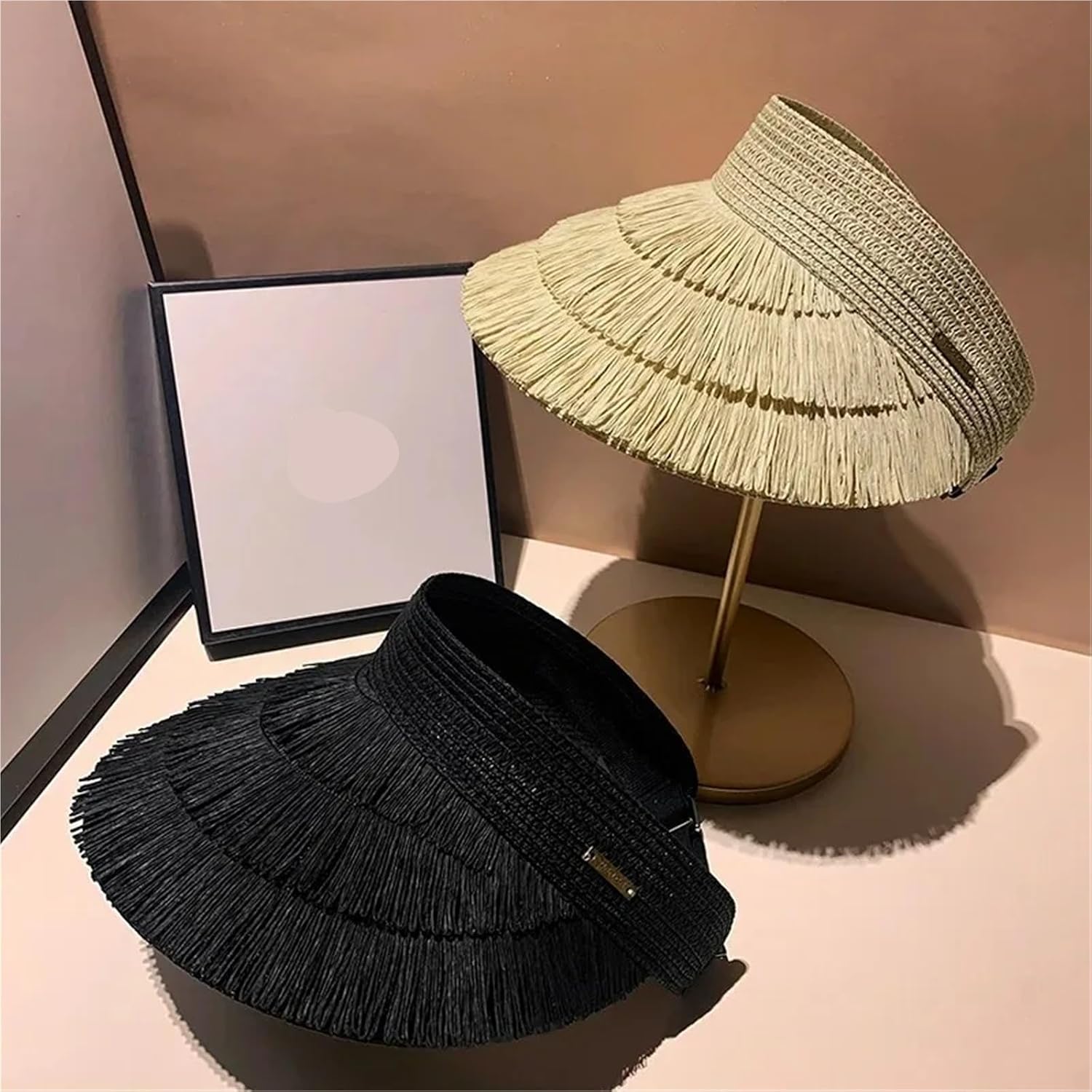 Designer Fashion Fringe Straw Sun Hat Women Summer Empty Top Panama UV Protection Beach Outdoor Cap 56-58cm