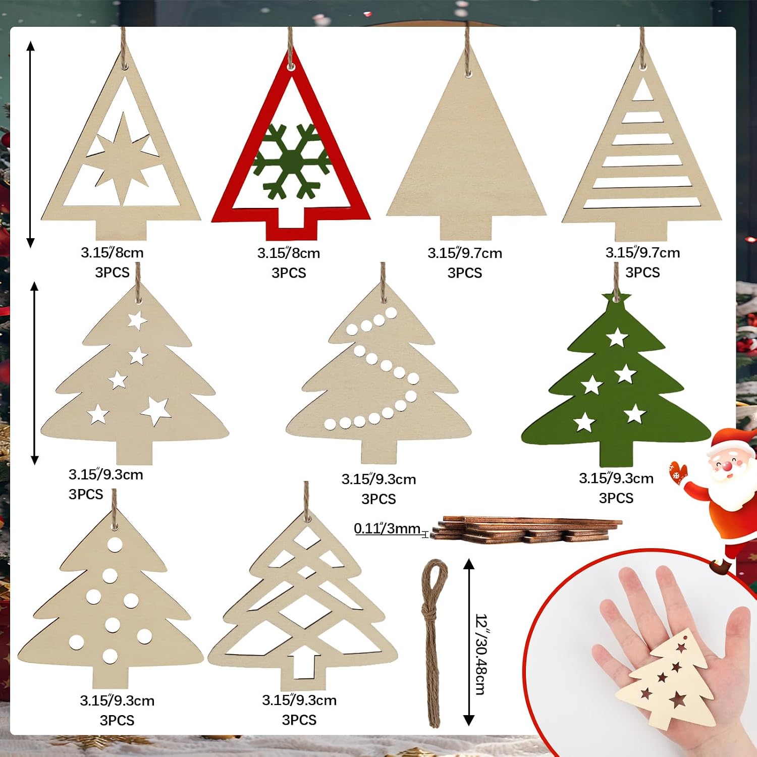 N&T NIETING 27PCS Christmas Wooden Ornaments, 4 Inch Unfinished Xmas Tree Cutouts Hanging Ornaments for DIY Kids Gifts Holiday Party Home Indoor Winter Xmas Boho Decorations image 2