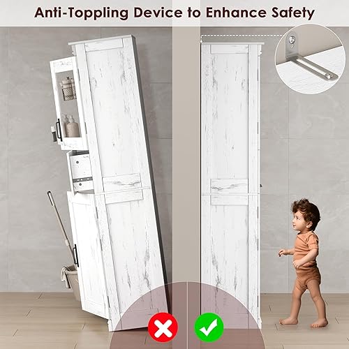 Miniatura 6 de IDEALHOUSE Armario de almacenamiento de cocina, armario alto de despensa con puertas y estante ajustable, gabinete de baño independiente para sala