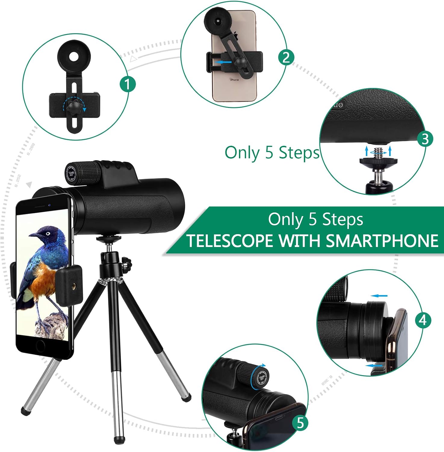 Hоt Dеаlѕ 12X50 High Definition Monocular Telescope for Adults, Aweohtle Waterproof Zoom Monocular Telescope with Smartphone Holder & Tripod, FMC BAK4 Prism for Bird Watching Camping,Wildlife Scenery Nеw Dеаl 12X50 High Definition Monocular Telescope for Adults, Aweohtle Waterproof Zoom Monocular Telescope with Smartphone Holder & Tripod, FMC BAK4 Prism for Bird Watching Camping,Wildlife Scenery