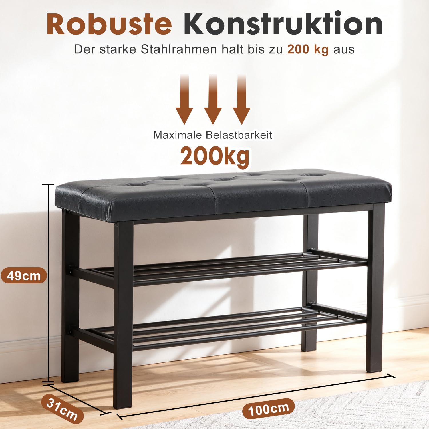 DUMOS Schuhbank Sitzbank Sitztruhe Eingangsbereich Nähte Mid-Century-Modern-Stil modern