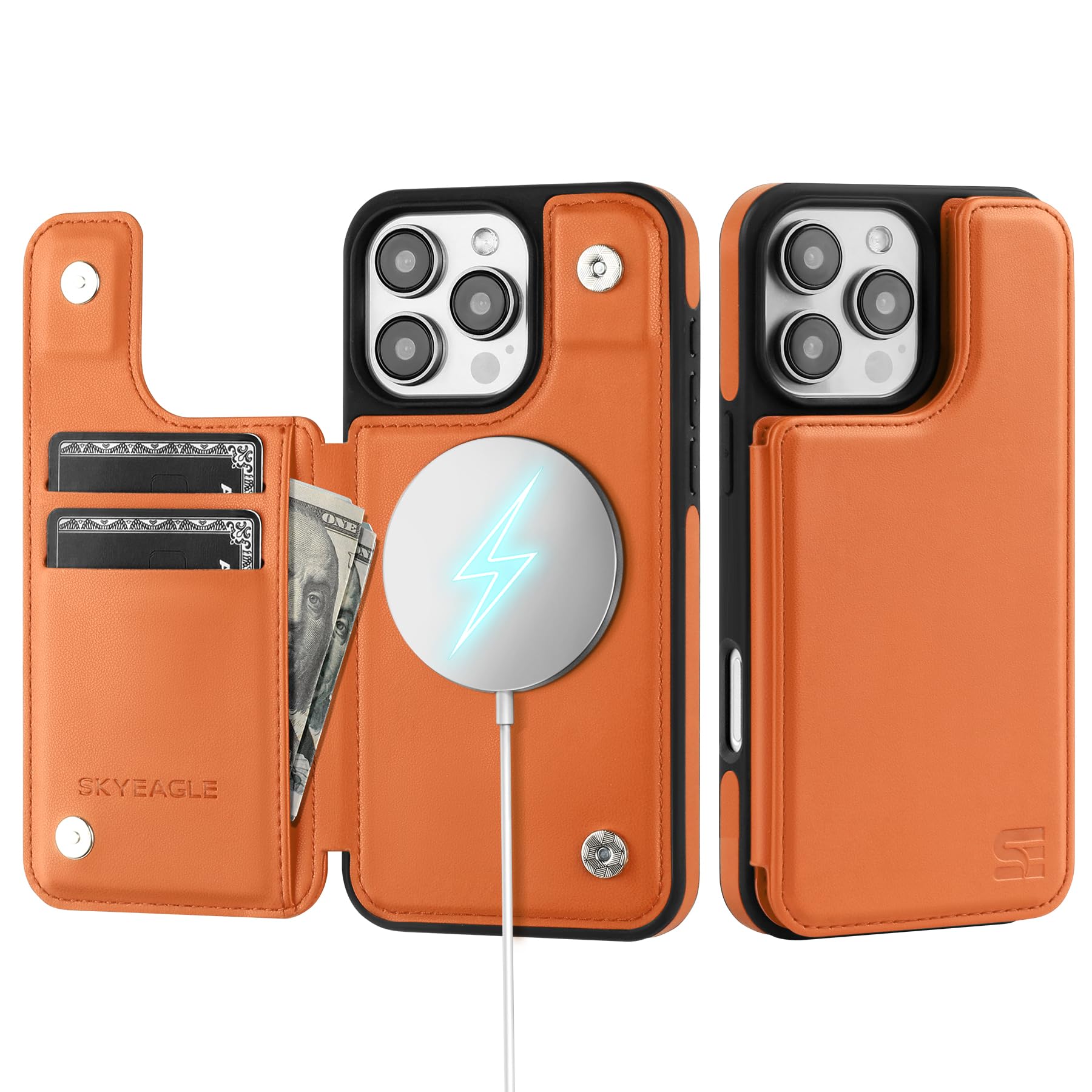 Brieftaschen-Hülle Für IPhone 16 Pro Max – Mit MagSafe, 2-4 Kartenfächern, RFID-Schutz, Ständerfunktion & Stoßfestem PU-Leder, Orange