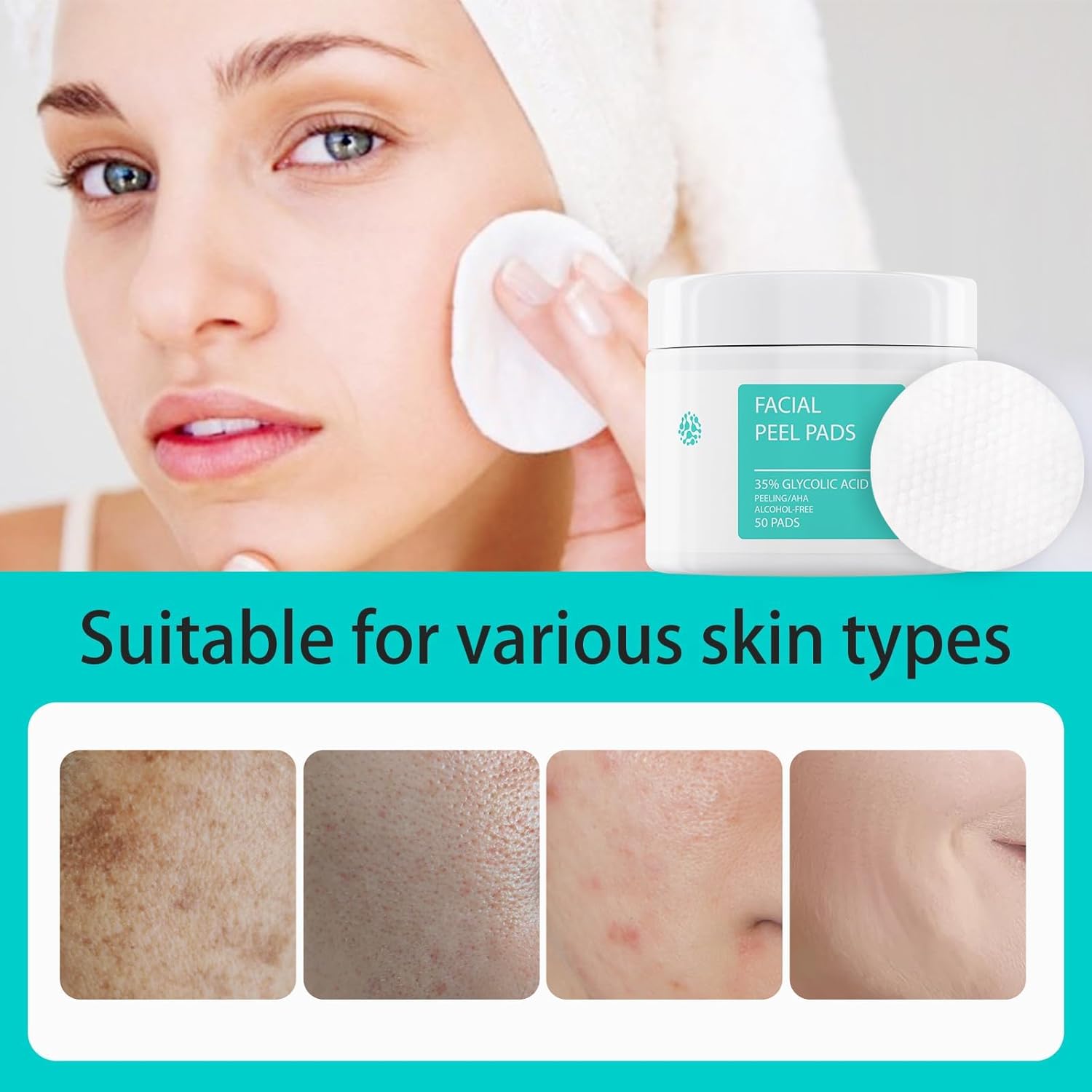 Glycolic Acid Pads - Exfoliating Pads for Face with Vitamins B5, C & E, Green Tea - Chemical Peel for Face at Home - Peel for Acne, Fine Lines and Wrinkles - 50 Count - Image 3