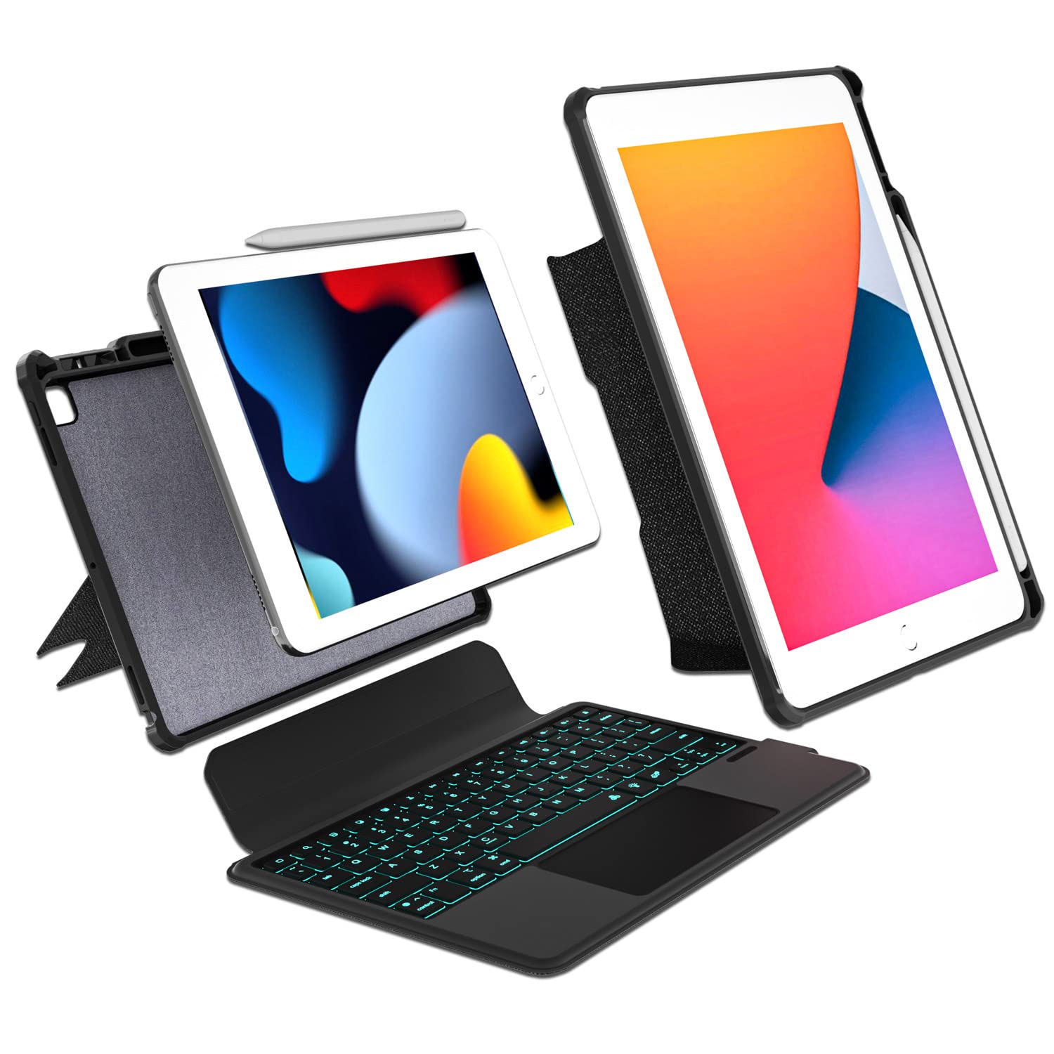 baaaq iPad 10.2 Keyboard Case for 10.2 inch iPad 2021 9th & 8th & 7th Gen,Air 3,Pro 10.5 in, Magnetic Detachable Kickstand case with Bluetooth Backlit Trackpad Keyboard-10.2/10.5" Black