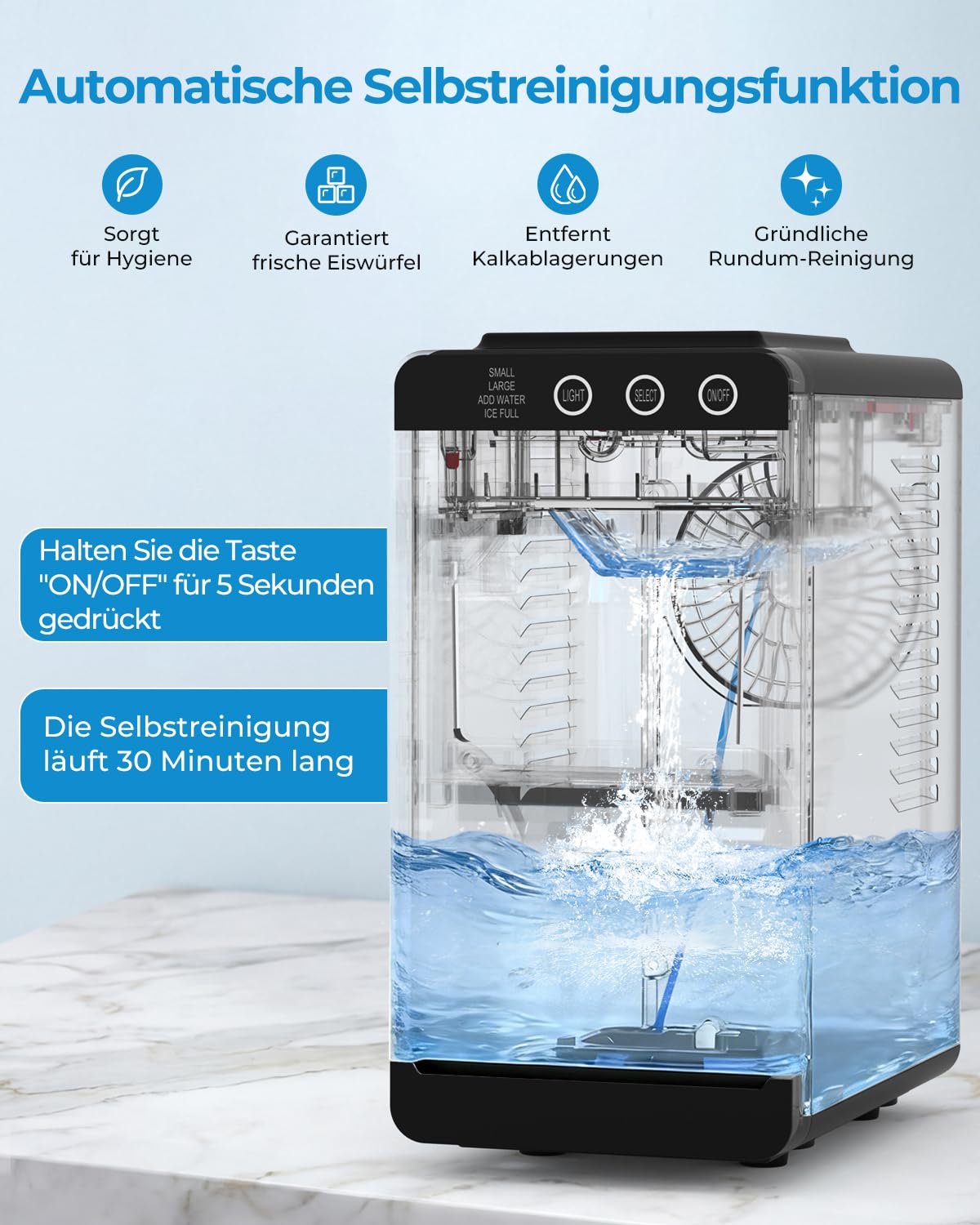 WELLENT Tragbare Eiswürfelmaschine mit Schublade – Schnelles Kugeleis in 6 Min (12kg/24h), 2 Größen, Selbstreinigung – Hygienische Schubladen-Entnahme & Kompaktes Design für Küche, Bar & Büro