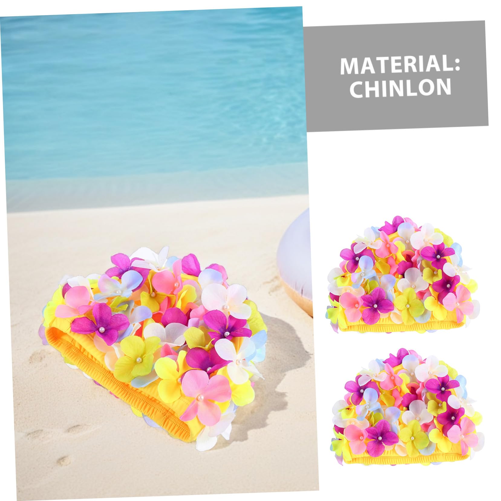 ifundom 3 Pièces Bonnet de Bain Femme Long Cheveux Chapeau de Natation Étanche Pétale Floral Rétro Protection Cheveux Coloré Élégant été Piscine