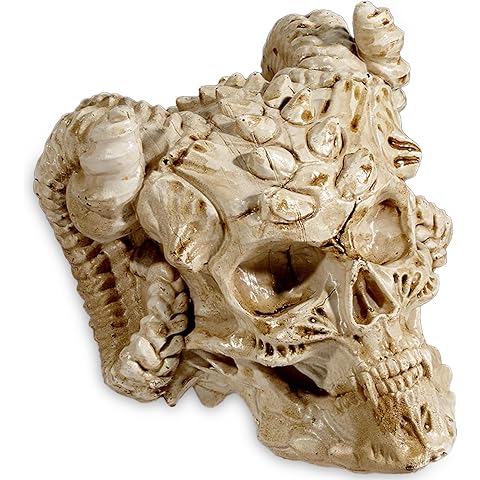 Bbiamsleep 3.5 Inch Resin Devil Horned Skull Figurine Statue Animal Skull Resin Ornament for DIY Halloween Christmas Aquarium Fish Tank Landscape Decor