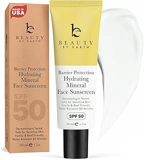 Mineral Sunscreen for Face SPF 50 – Broad Spectrum Zinc Oxide, Made in USA with Natural & Organic Ingredients, Hydrating