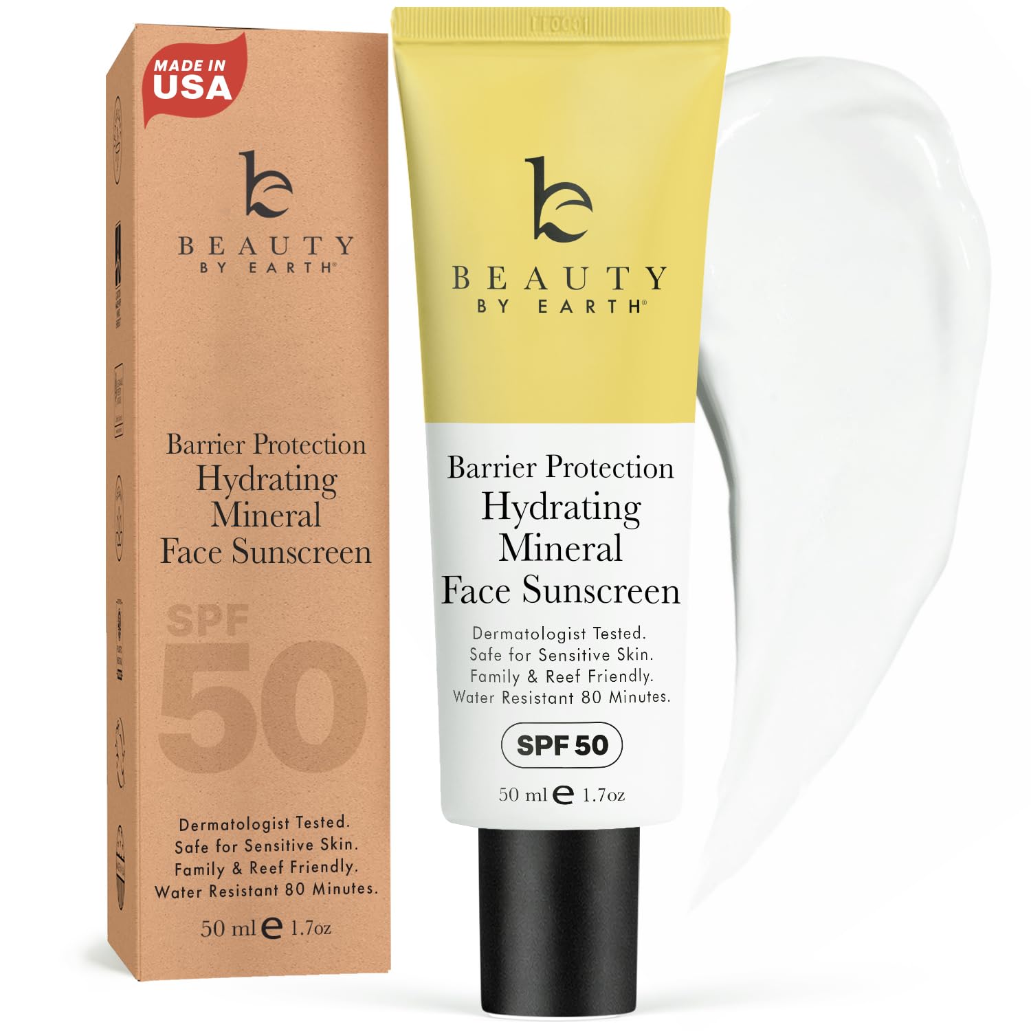 Beauty by Earth Mineral Sunscreen for Face SPF 50 – Broad Spectrum Zinc Oxide