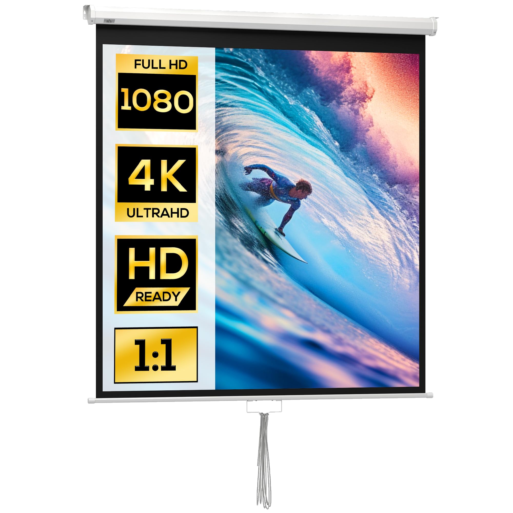 HOMCOM 85-Zoll-Projektionsleinwand, Beamer-Leinwand, für Heimkino, 1