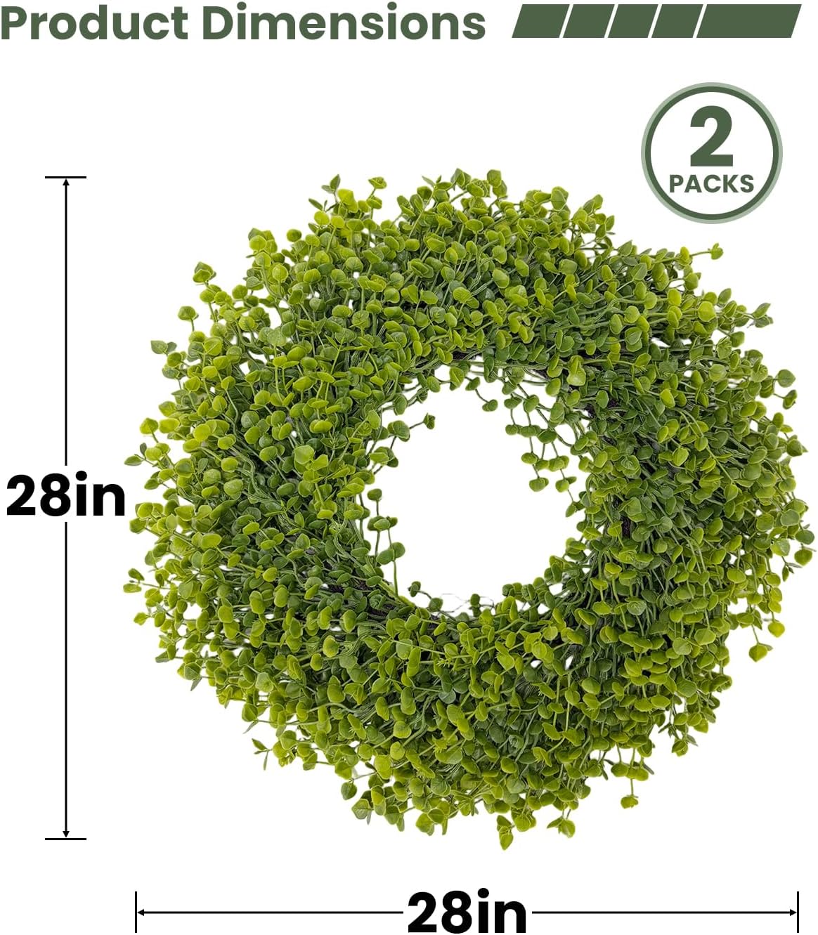 2Pack 28in Large Boxwood Wreath for Front Door, Artificial Greenery Wreath