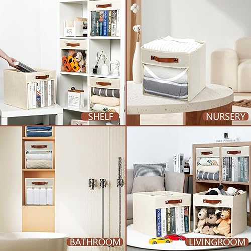 Miniatura 2 de HNZIGE Cubos de almacenamiento de 11 x 11 pulgadas para organizador de almacenamiento, estante de tela para organizador de cubos, contenedor de tela