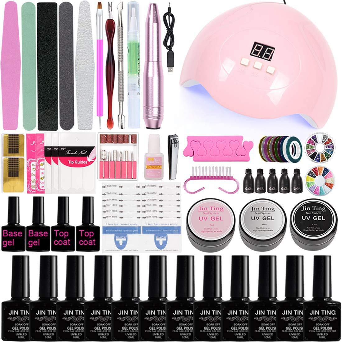 Gel Nail Polish Starter Kit with UV Lamp Nail Drill Kits Bits for Nails 36W UV Light Acrylic Nail Kit Manicure Sets for Women Nail Art Tools for Girls (A4F)