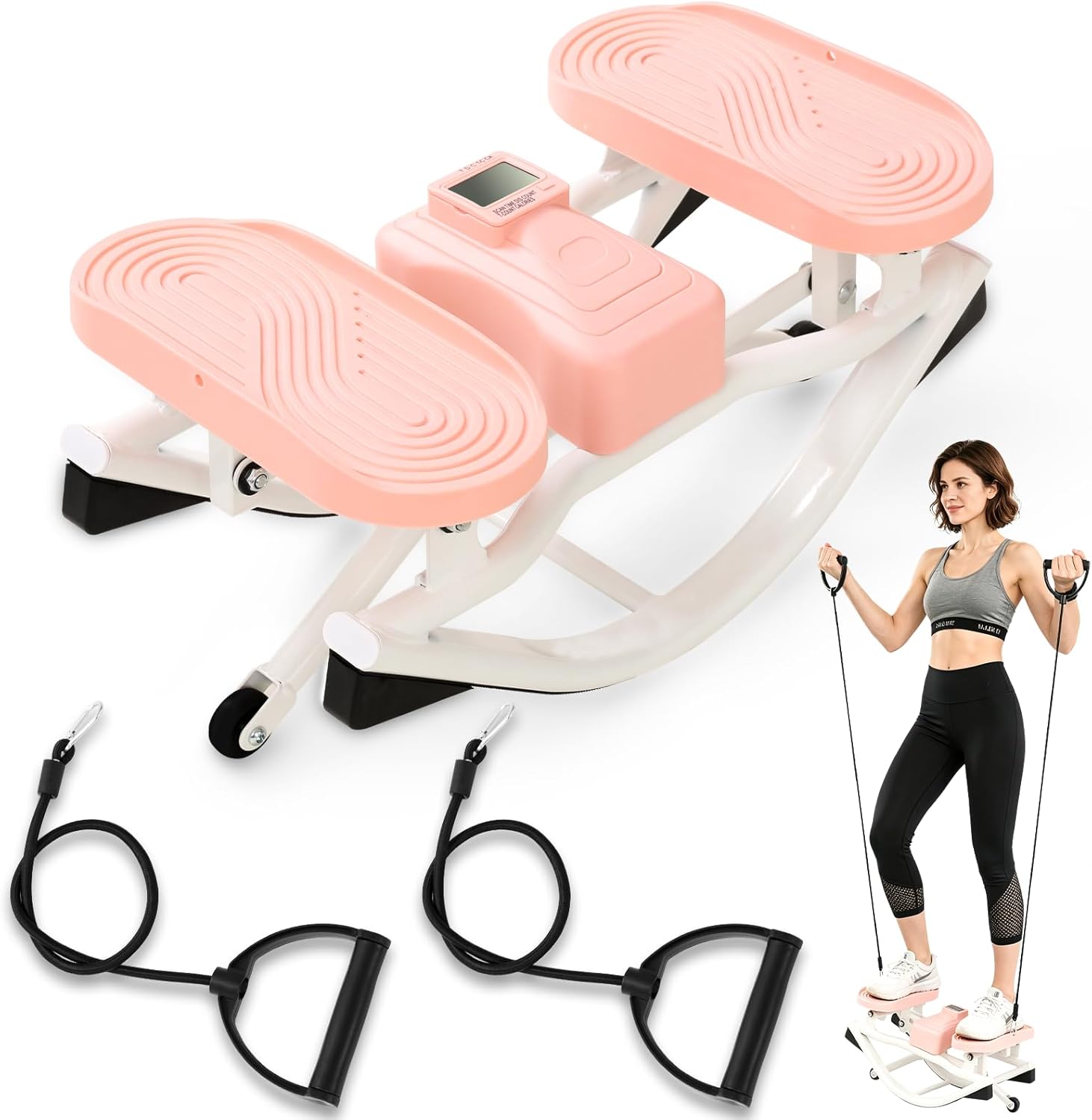 Rocking Steppers for Exercise at Home 3D Motion Stair Stepper with Resistance Bands 350 LBS Loading Capacity Exercise Equipment Low-Impact Balance Board for Full Body Workout