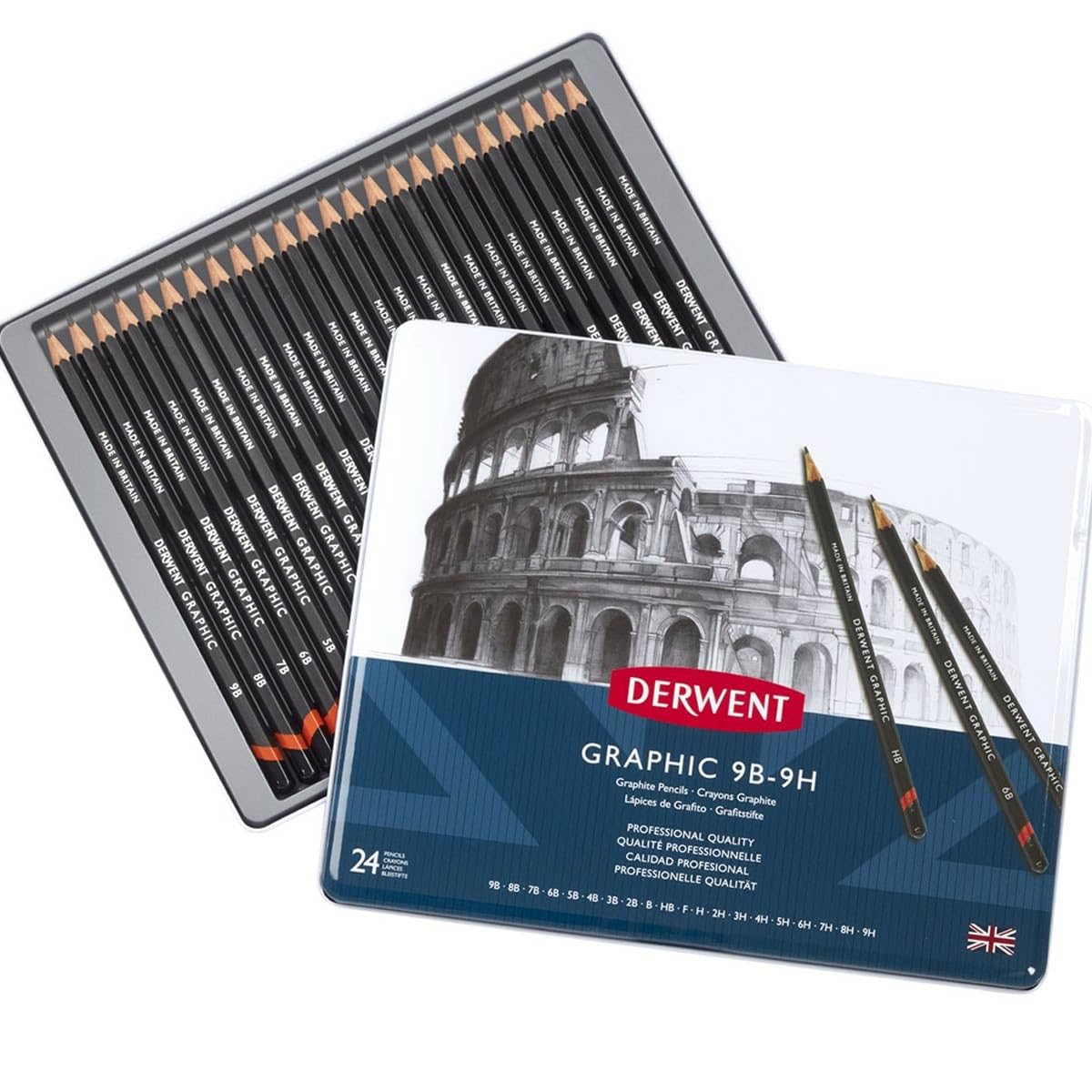 Derwent Graphic Set mit 24 Graphitstiften in Härtegraden 9H–13B – professionelle Qualität, hervorragend geeignet zum Skizzieren, Zeichnen, Schattieren, Entwerfen und Illustrieren
