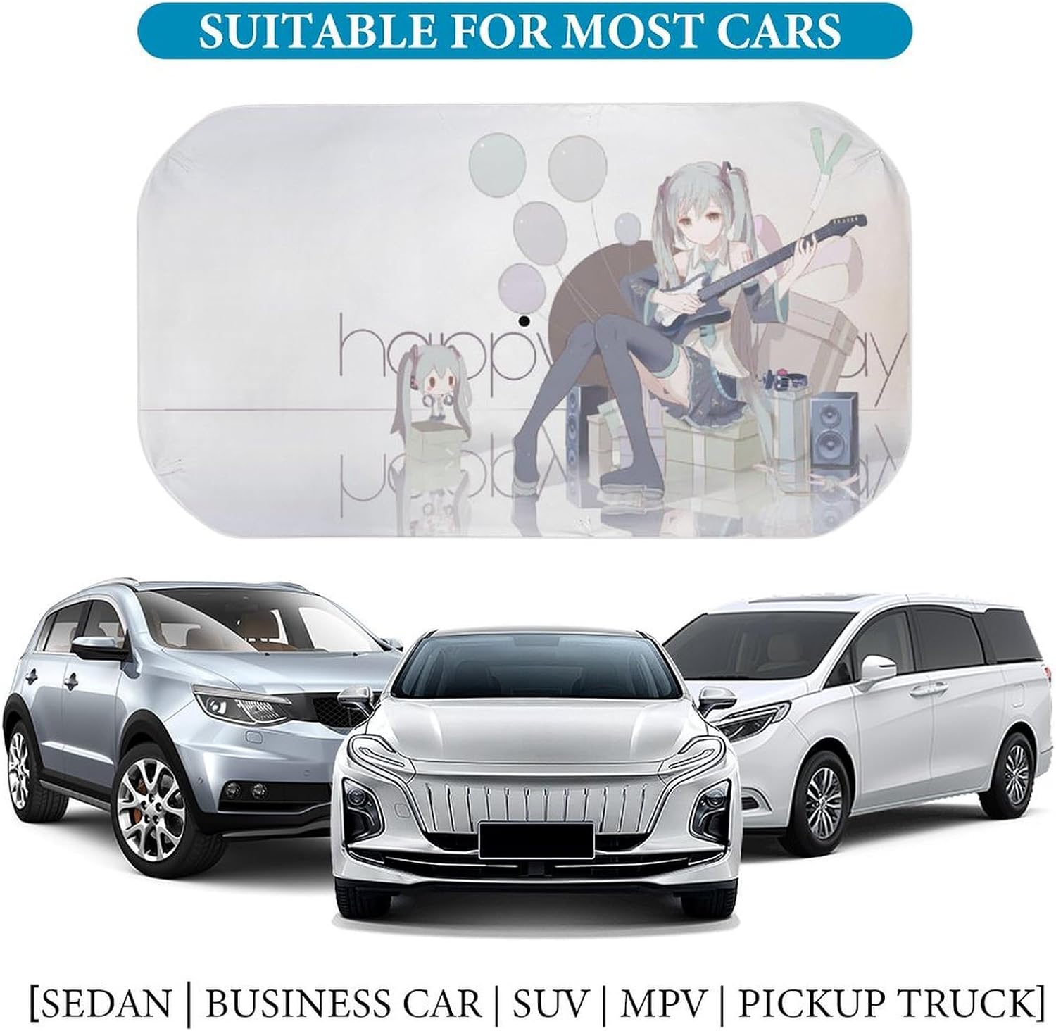 初音ミクエレクトリックギター 車用 サンシェード 傘型 折り畳み式 フロントガラス用 車用パラソル 日よけ 遮光 強力断熱 日焼け対