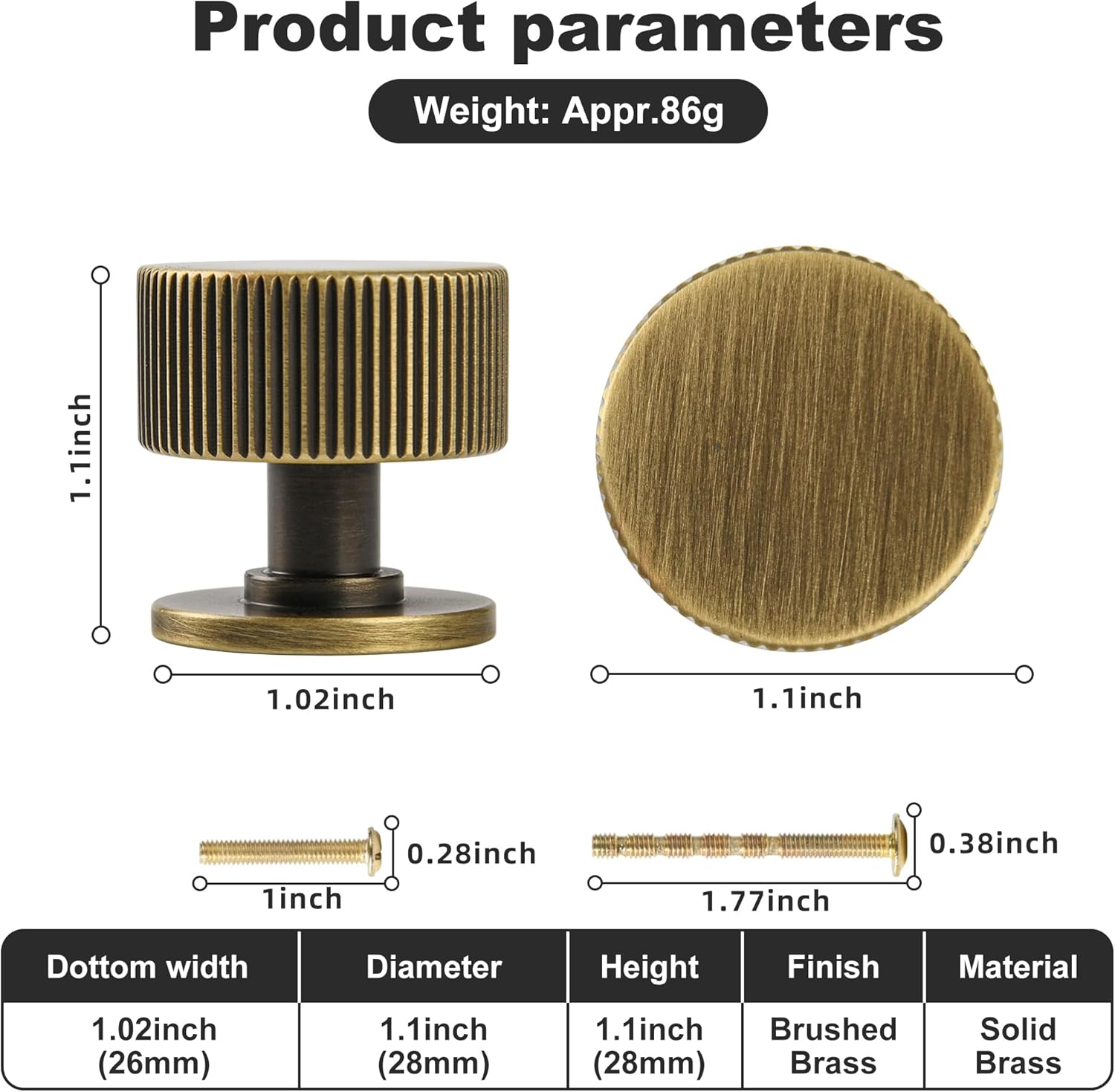 Antique Brass Kitchen Cabinet Knob 5 Pack,1-1/10 Inch Solid Brass Dresser Drawer Knob, Furniture Pulls for Bathroom Bedroom Closet Wardrobe Vanity,Furniture Hardware Handles