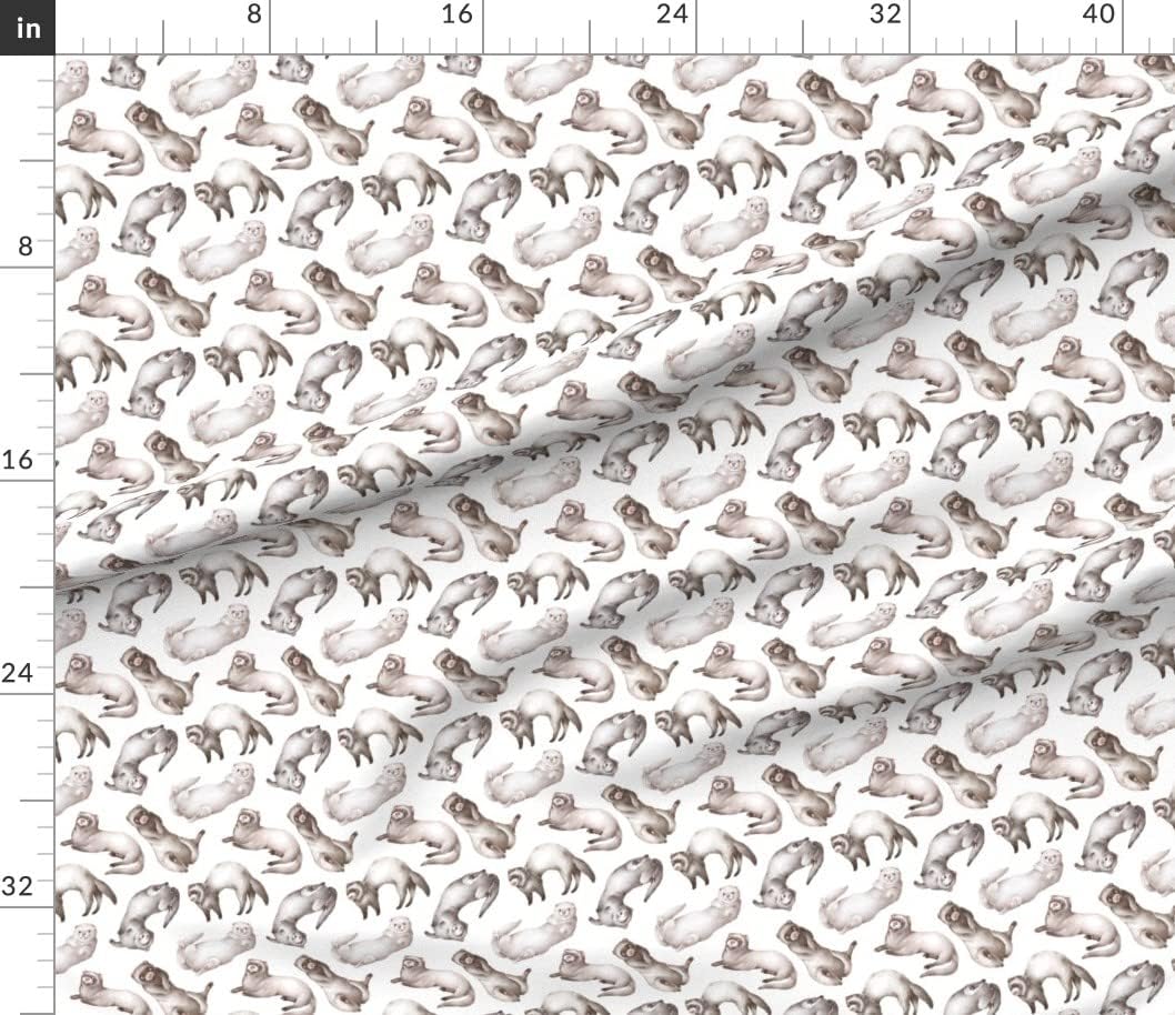 Spoonflower Fabric - Ferrets Neutral Brown White Animal Lover Otter Printed on Petal Signature Cotton Fabric by The Yard - Sewing Quilting Apparel Crafts Decor