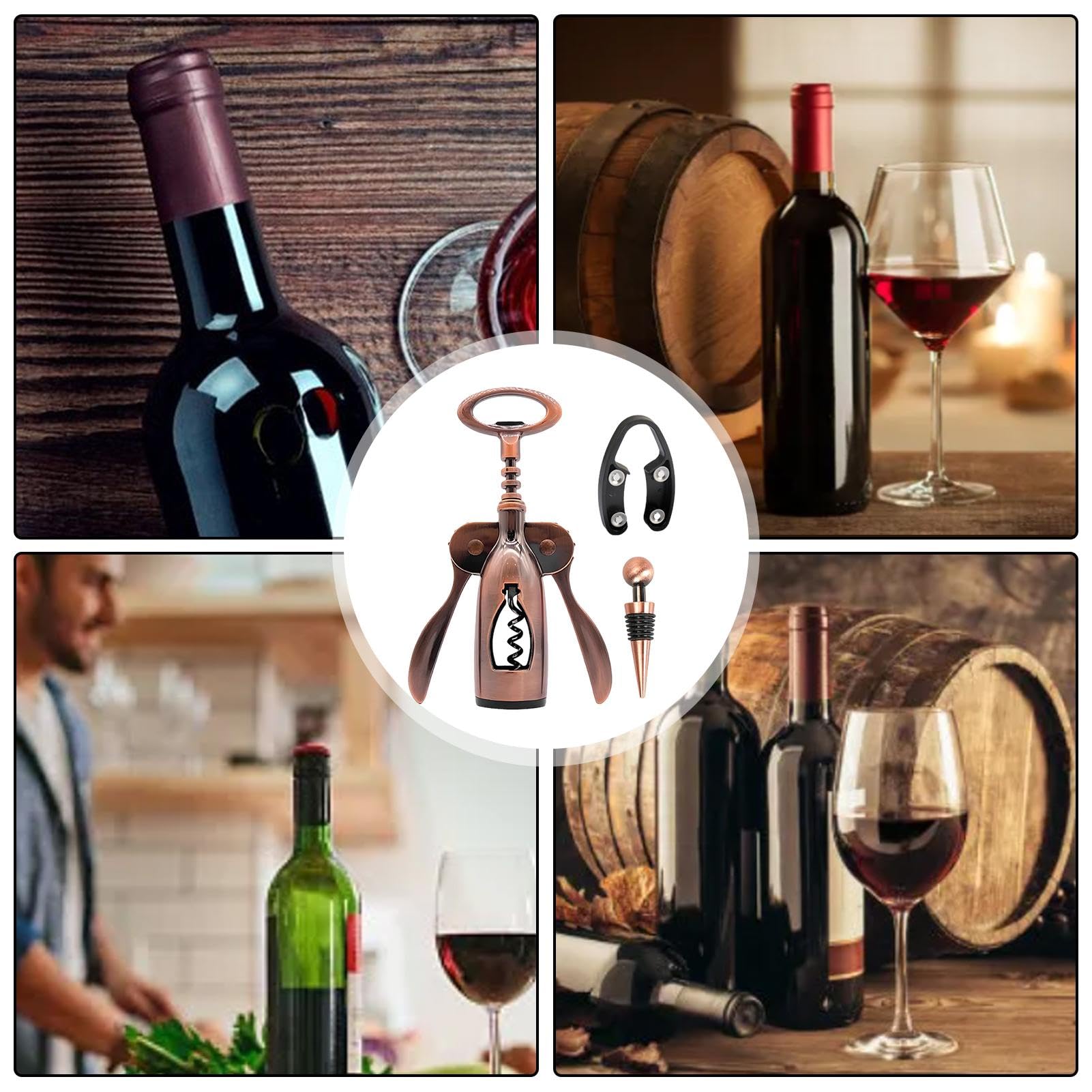 Abrebotellas de vino de diseño de 2 modelos – Sacacorchos de aleación de zinc, retire el tapón de cerveza | Juego de abridor de vino de sacacorchos de servidor profesional, sacacorchos multifuncional
