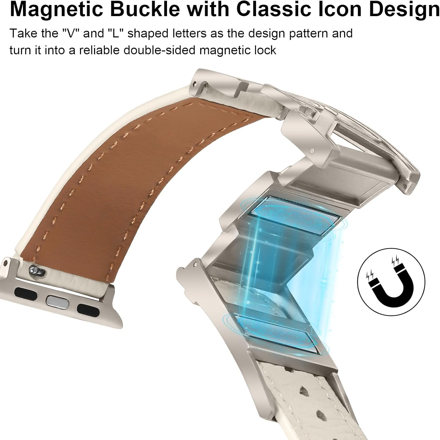 Leather Magnetic Band Compatible with Apple Watch Bands 38mm 40mm 41mm 42mm 44mm 45mm 46mm 49mm, Top Grain Genuine Leather iWatch band, Designer Dressy Luxury Strap for Women Men - Image 2