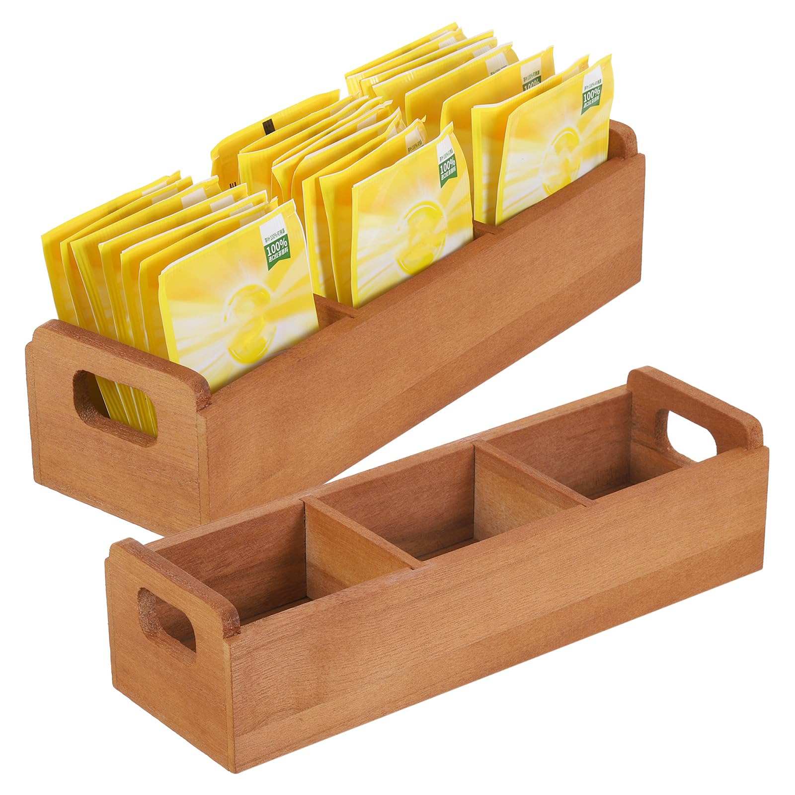 QUARKZMAN Organizzatore per Bustine di Tè, Scatola per Tè in Legno di Pino con 3 Scomparti e Maniglia, Porta Bustine di Tè per Bevande, Zucchero, Colore Marrone