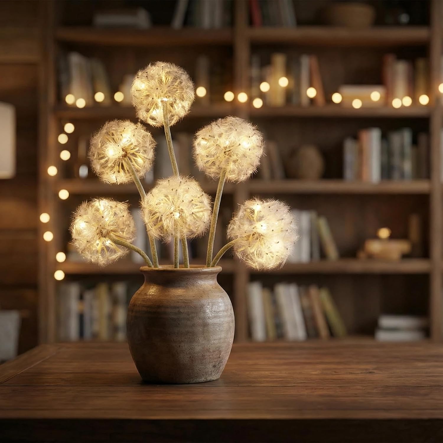 TOPIA Artificial Dandelion Flowers with LED Lights with Timer Faux Dandelion Wish Flowers for Christmas Decoration Home Decoration (4 Pcs) - Image 6