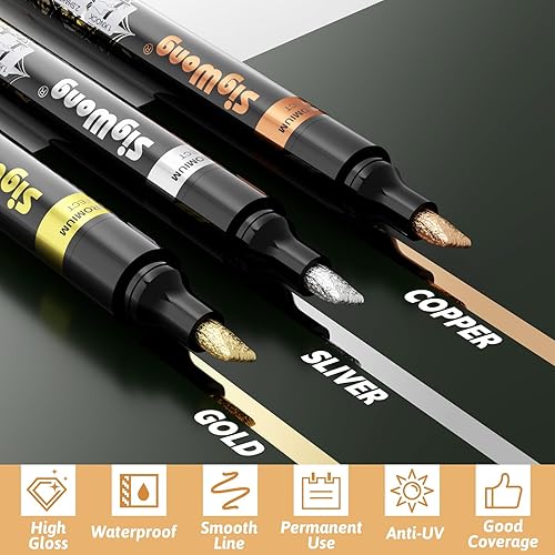 Miniatura 3 de Sig Wong Marcadores cromados metálicos, 4 piezas de pintura cromada permanente plateada, impermeables y brillantes, para pintura de modelos,