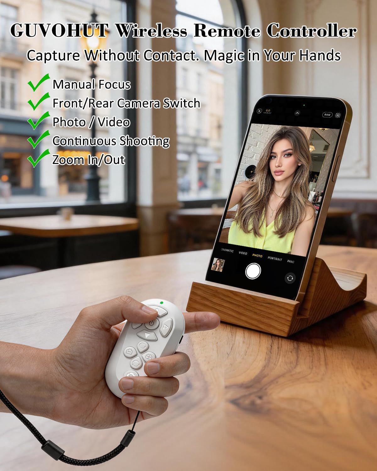 Bluetooth Remote Controller for TikTok Scrolling/Camera/Video Recording/Kindle App Compatible with iOS/Android (White)