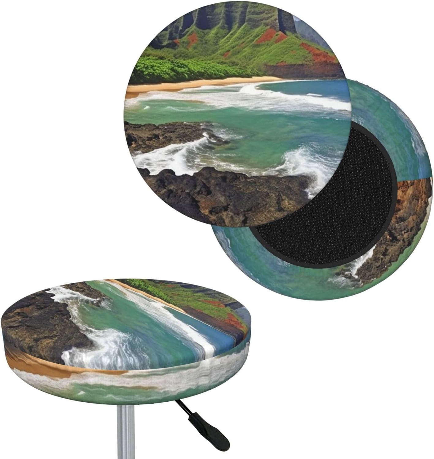 Bar Stool Cover Round Elastic Stool Cushion Covers Kauai Hawaii Seashore Bar Chair Cover Washable Stool Cushion Slipcover Stretch Stool Seat Covers for 12-14 Inch Chair