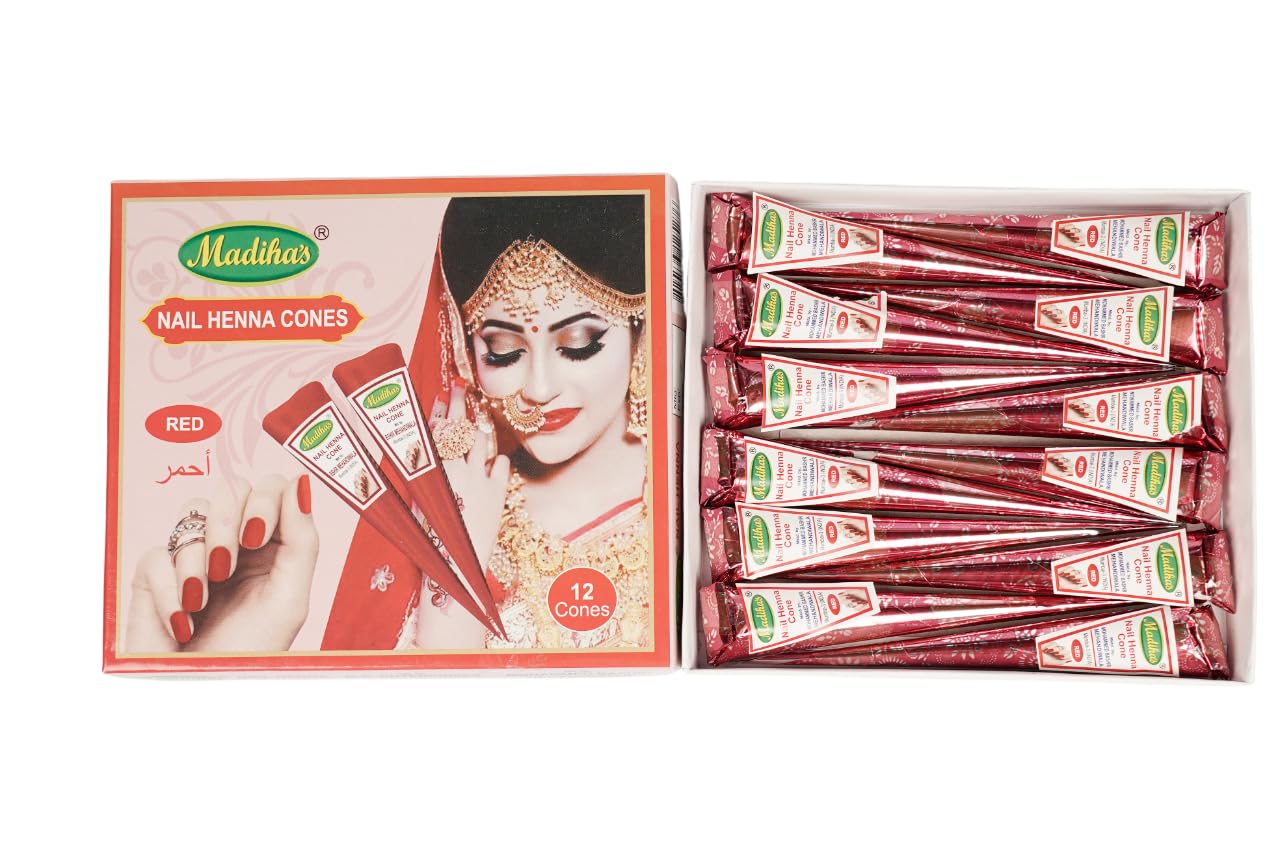 Madiha's Henna Red Nail Cone Pack of 12 (15gm each)| Ready to Use Mehendi for Natural Brown Nail Tint & Strength | Herbal Treatment to Cover Discoloration, Nourish Nails & Prevent Breakage-image-46