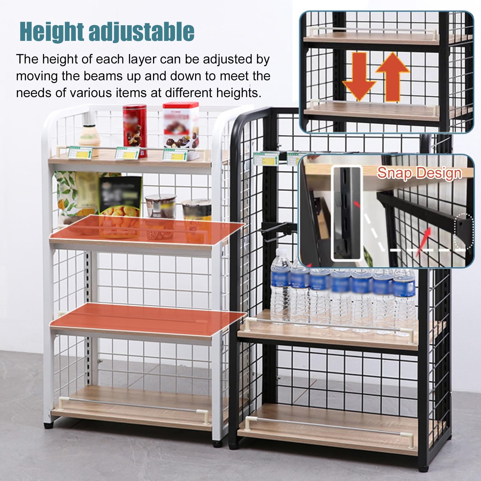 Verstellbares Regal mit 4 Ebenen für Einzelhandel und Heimorganisation, platzsparendes Regal für Supermärkte, Convenience Stores, Garage, Speisekammer