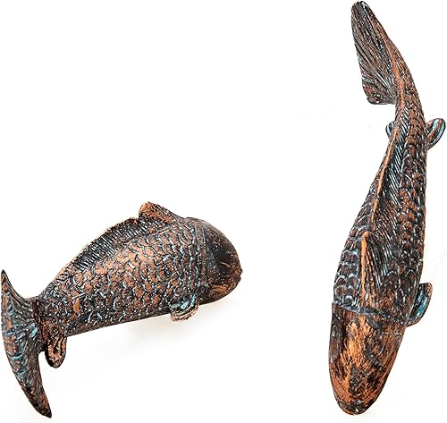 Juego de 2 estatuas antiguas de jardín de peces koi, estatuas de arte de peces Koi para exteriores, esculturas de peces para patio, césped,