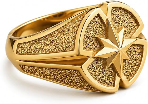 18 Kt, 22 Kt Real Solid Yellow Gold Nautical Unique Compass Signet Handmade MenS Ring - Comfort Fit Classic Gold Ring - Premium Handcrafted Luxury Statement Jewelry