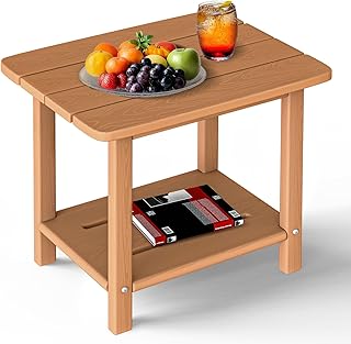 nevilywood Adirondack Square Side Table - 18.4" Large Panel HDPE Outdoor End Table - Weatherproof, Rustproof & Low Maintenance for Patio, Lawn, Pool, Indoor Use (Teak)