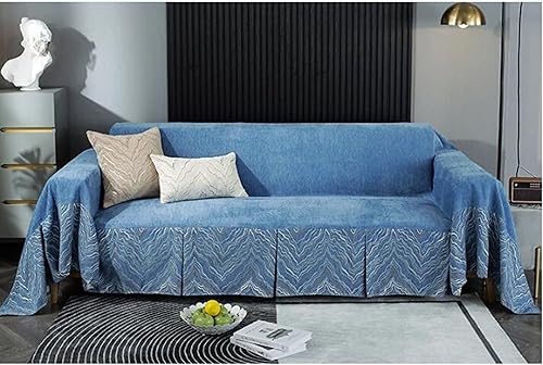 Miniatura 2 de Funda protectora para sofá de 3 plazas, 69 pulgadas de ancho x 87 pulgadas de largo, funda de felpilla de color liso, funda de sofá azul