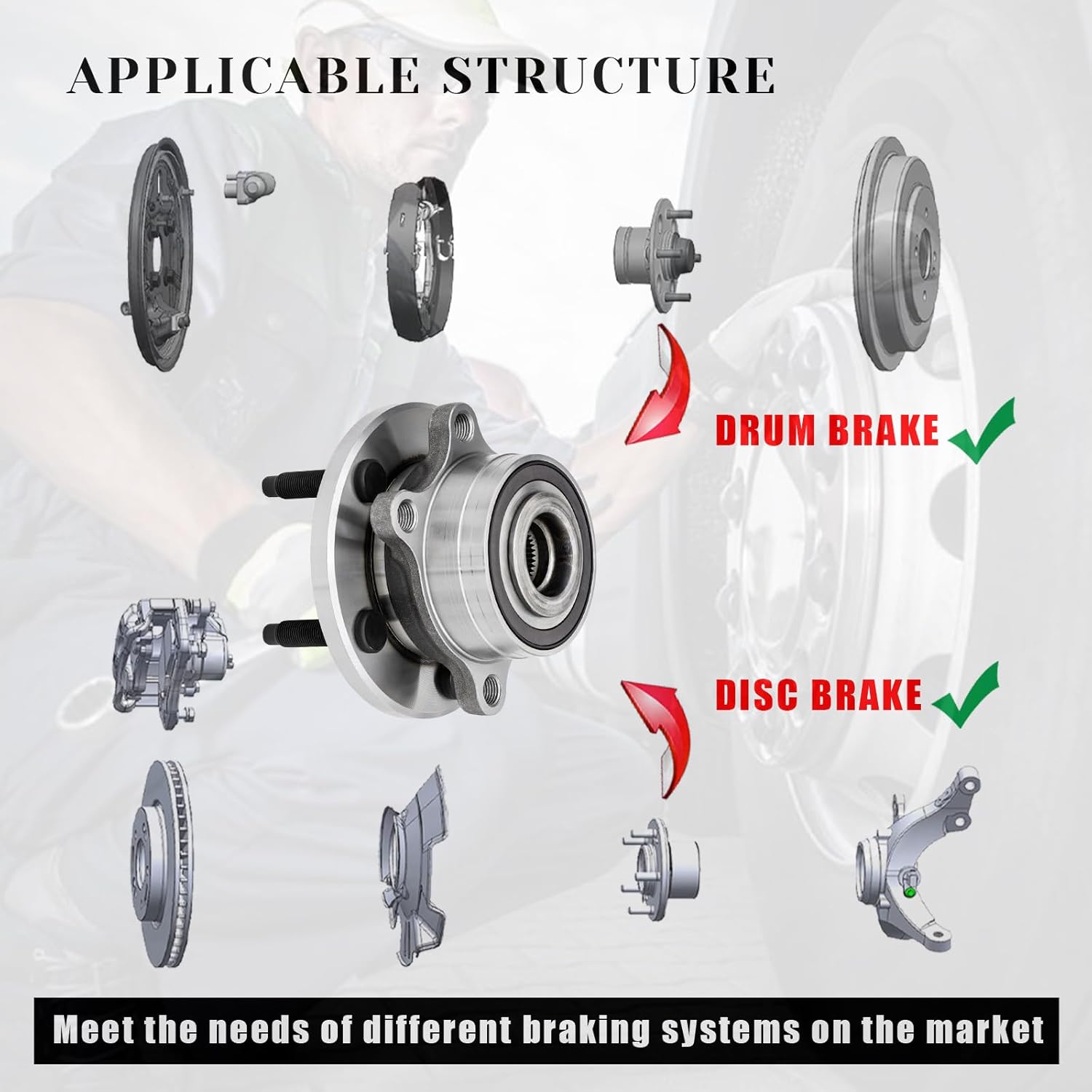 Front/Rear Wheel Bearing Hubs Assembly Compatible with 2011-2019 Ford Explorer, 2013-2019 Ford Police Interceptor Utility, 5 Lugs w/ABS, Pair Hubs, Replaces 512460 - Image 4
