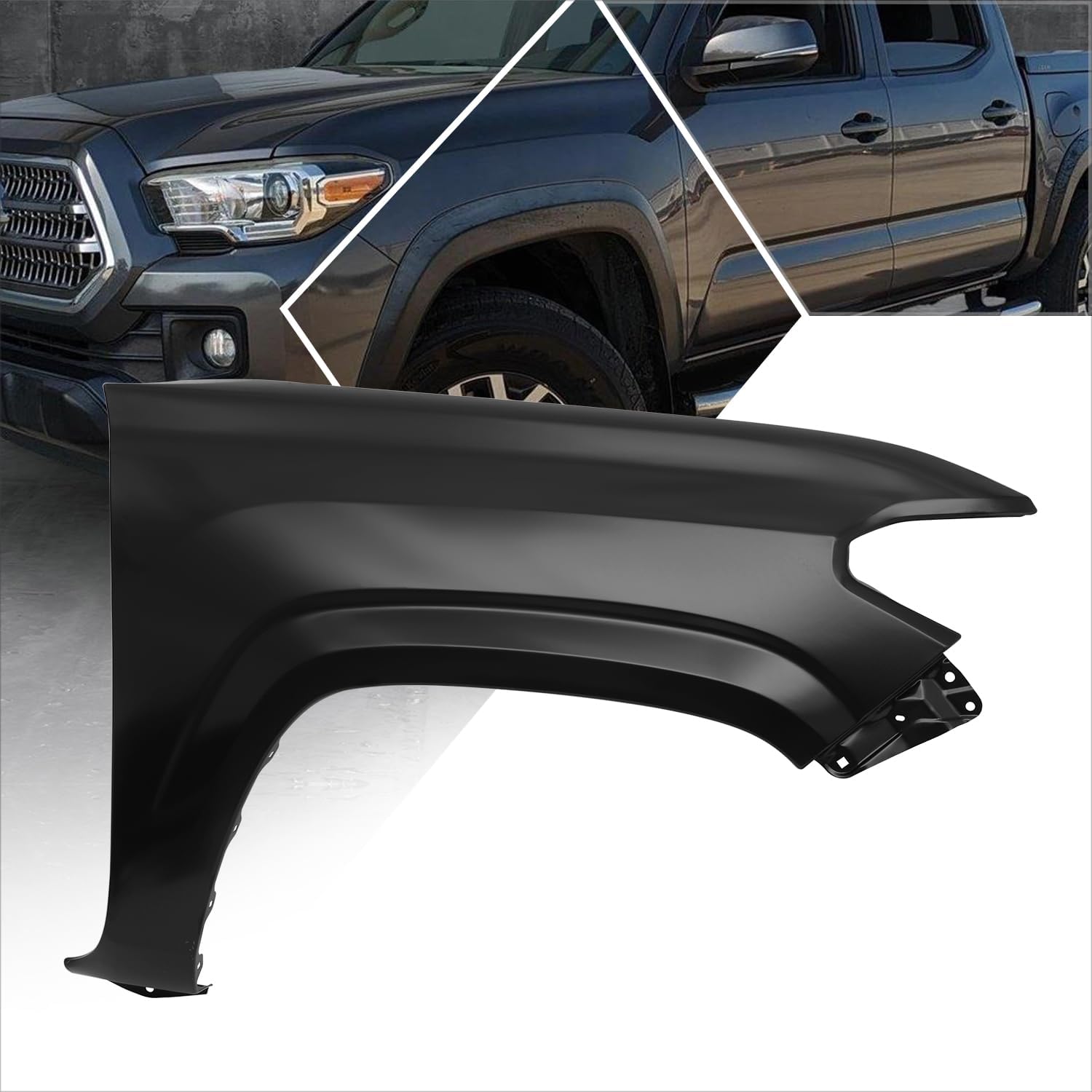 PM PERFORMOTOR Factory Style Front Right Passenger Side Fender Compatible with 2016-2023 Toyota Tacoma, TO1241261, Primered Black