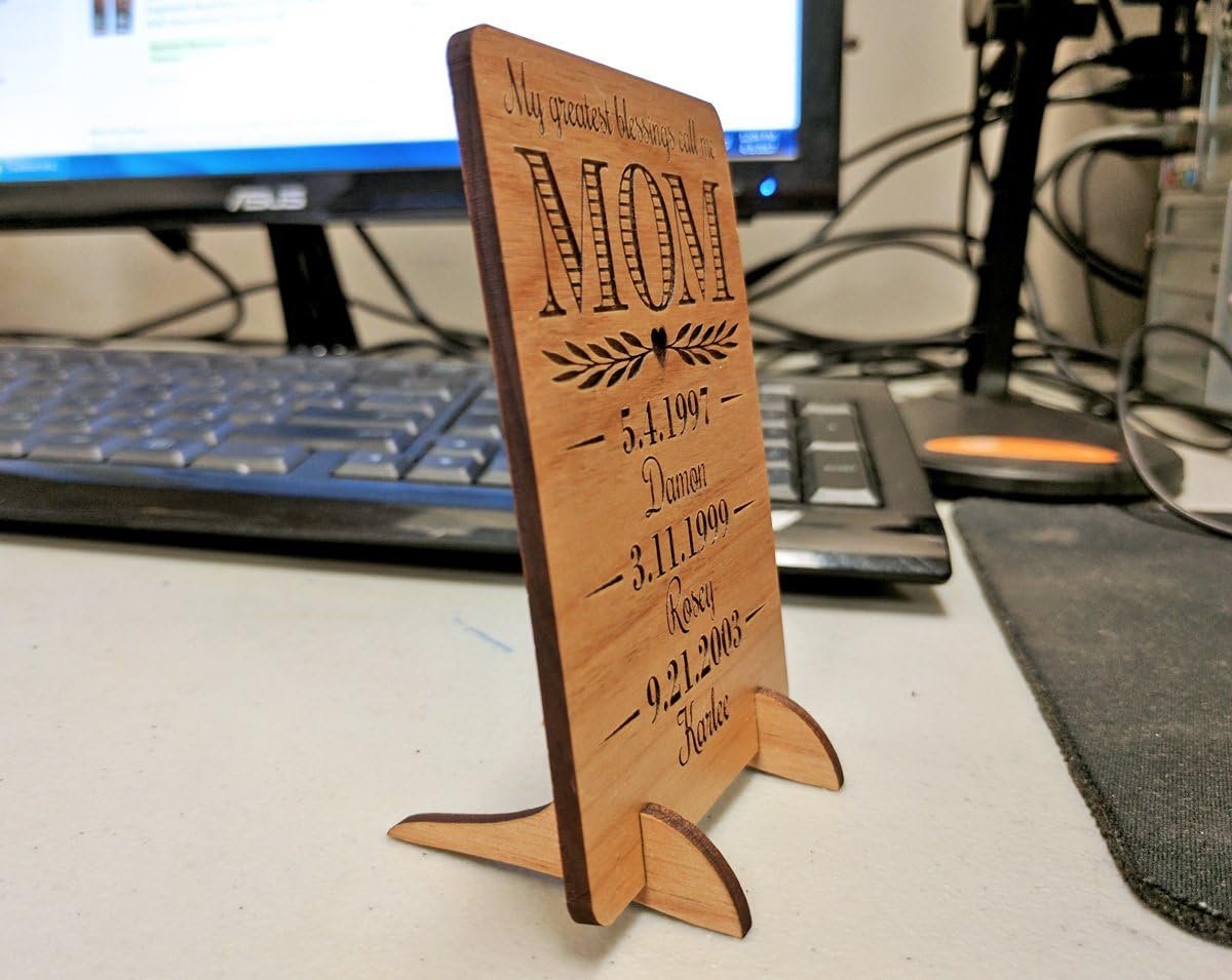 Unique Mom Greeting Card Personalized Mothers Day Gift Mom Card for Birthday Christmas Mother of the Bride Thank You Cards Handmade Display Alder Wood Card (Mom)