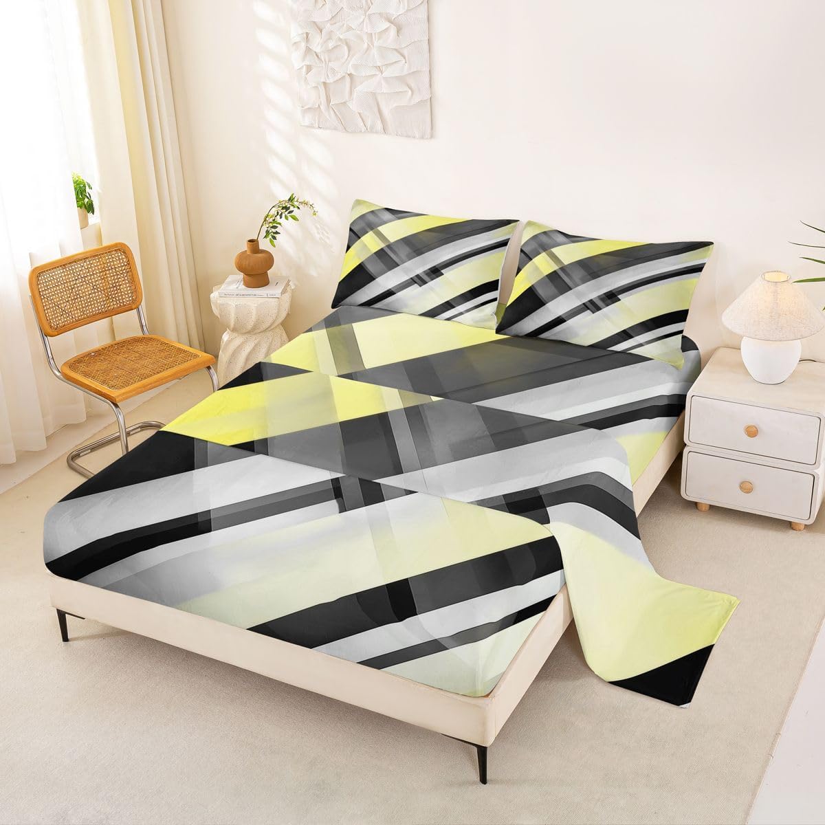 jejeloiu Blue White Bed Sheets Set Twin Size Modern Abstract Bed Set for Kids Boys Girls Geometric Aesthetic Deep Pocket Fitted Sheet Breathable Soft Lightweight Microfiber